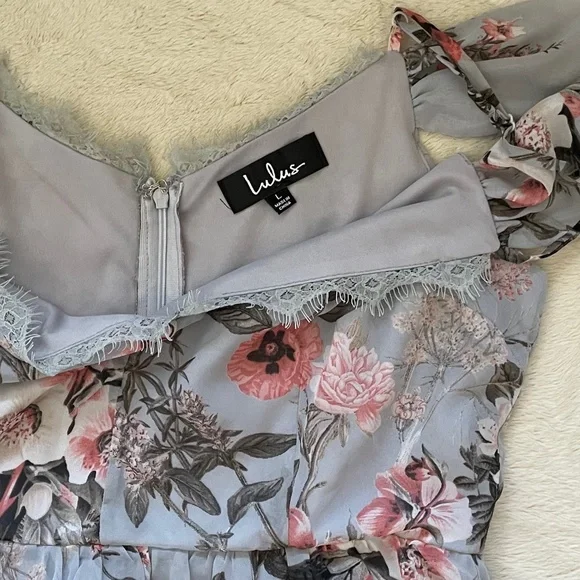 Lulus Verona Pale Blue Lace Cold Shoulder Floral Dress - Picture 3 of 5